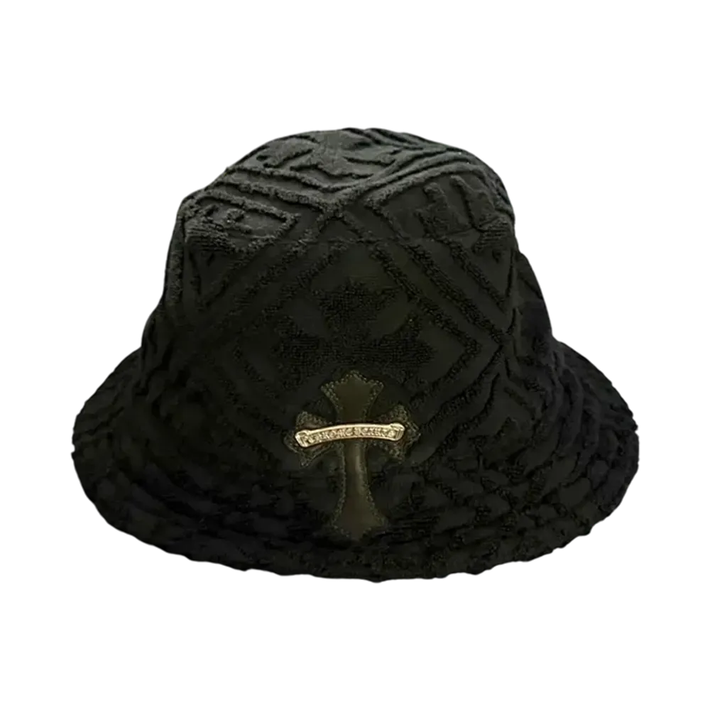 Chrome Hearts 1 Cross Leather Patch Cotton Bucket Hat "Black"