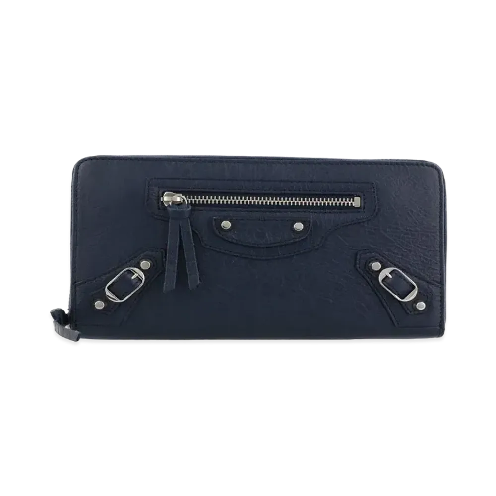 BALENCIAGA Classic Continental leather Zip Around Wallet "Navy"