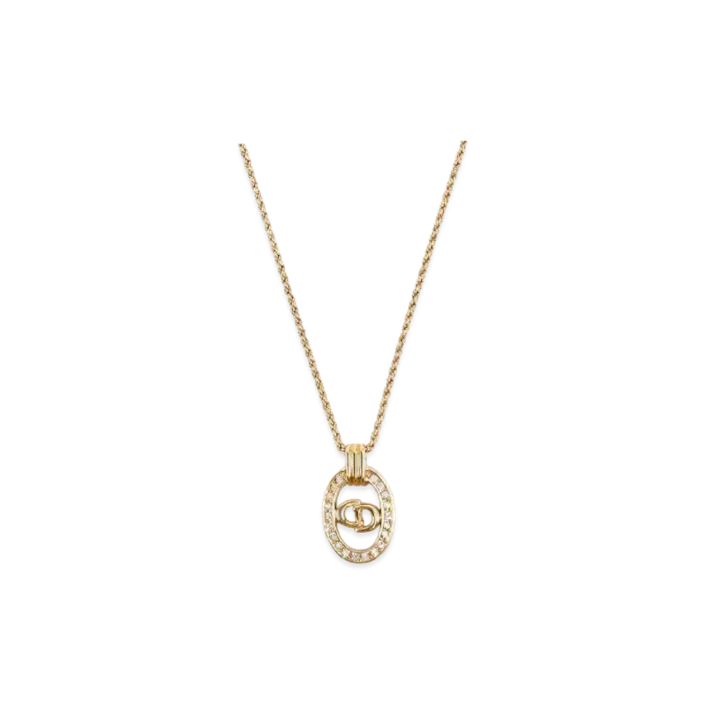 Dior Rhinestone CD Logo Necklace "Gold"