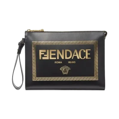 FENDI x Versace Fendace Logo Leather Pouch "Black"