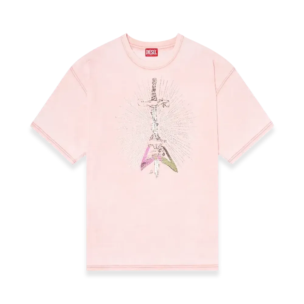 Diesel T-Boxt-T18 T-Shirt With Sword Print "Pink White"