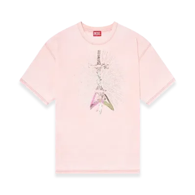 Diesel T-Boxt-T18 T-Shirt With Sword Print "Pink White"