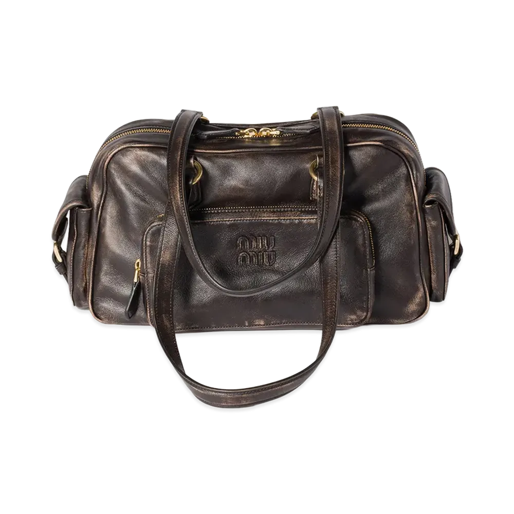 MIU MIU Pocket Nappa Leather Top Handle Bag "Dark Brown"