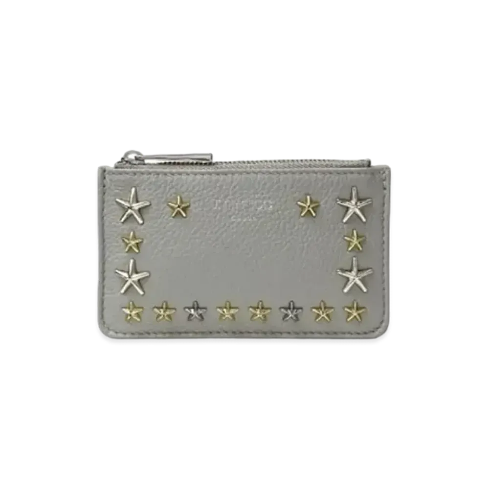 Jimmy Choo Nancy Soft Grainy Calf Leather Key Case With Star Studs "Moonstone"