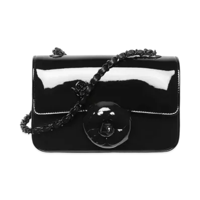 CHANEL Small Flap Bag Patent Calfskin "Black"