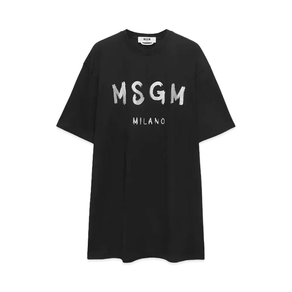 MSGM Jersey Brushstroke Logo T-Shirt Dress "Black"