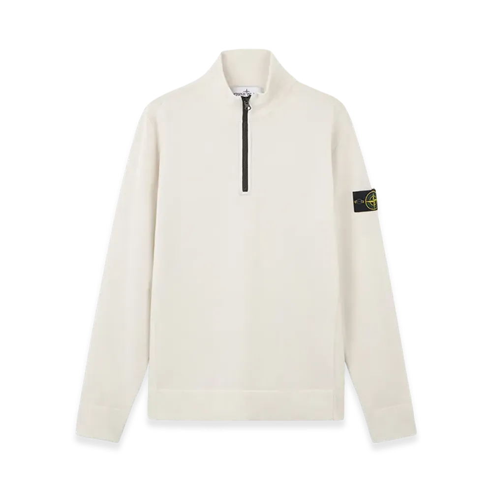 Stone Island 521A1 Stretch RWS Wool Half Zipper Sweater with Ribbed Details - 24FW "Off White"