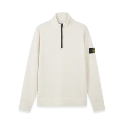Stone Island 521A1 Stretch RWS Wool Half Zipper Sweater with Ribbed Details - 24FW "Off White"