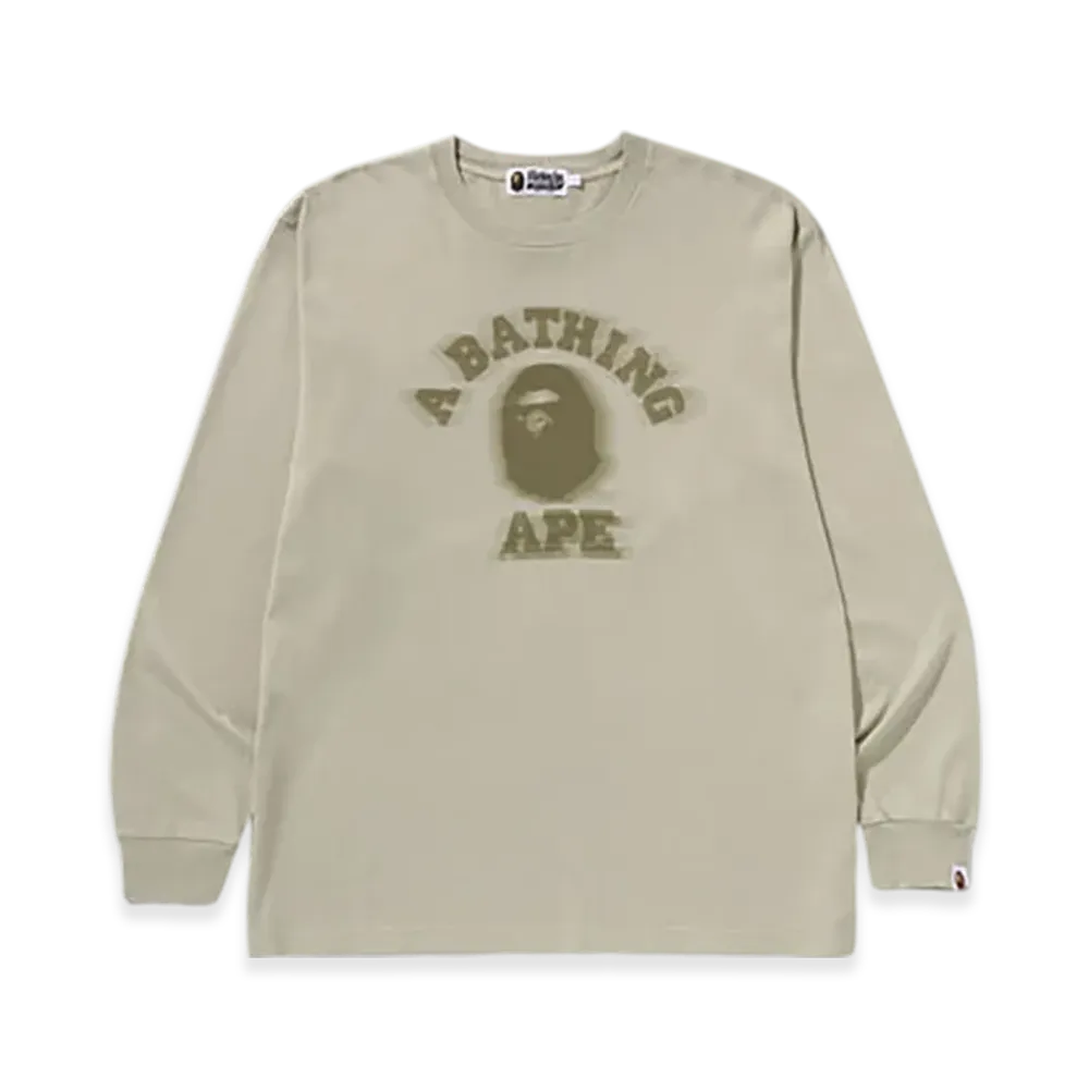 A BATHING APE Garment Dye College Relaxed Fit LS Tee "Beige"