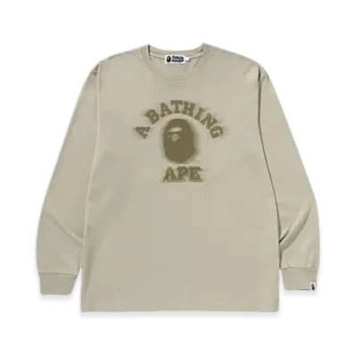 A BATHING APE Garment Dye College Relaxed Fit LS Tee "Beige"