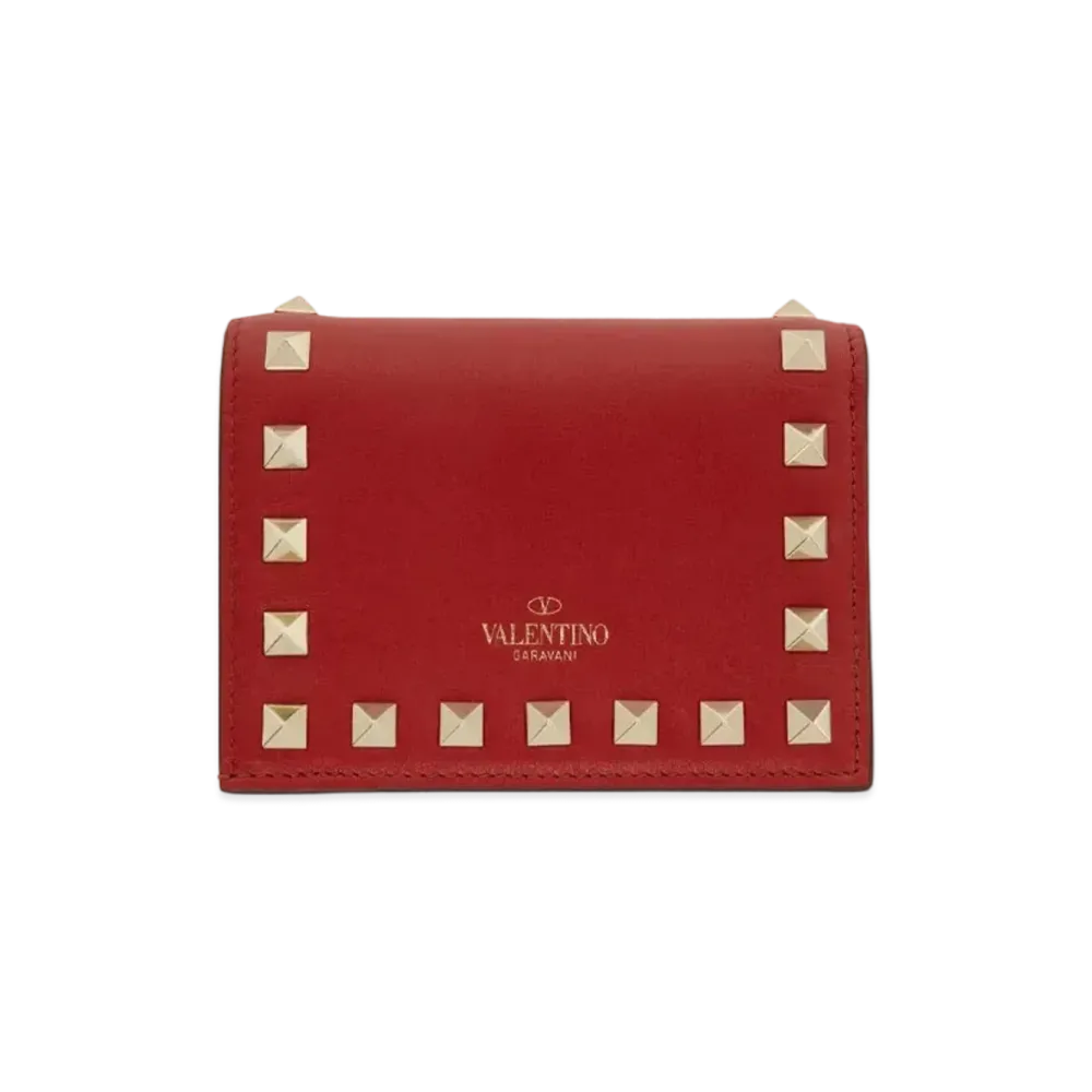 Valentino Rock Studs Grain Calfskin Small Wallet "Blossom"
