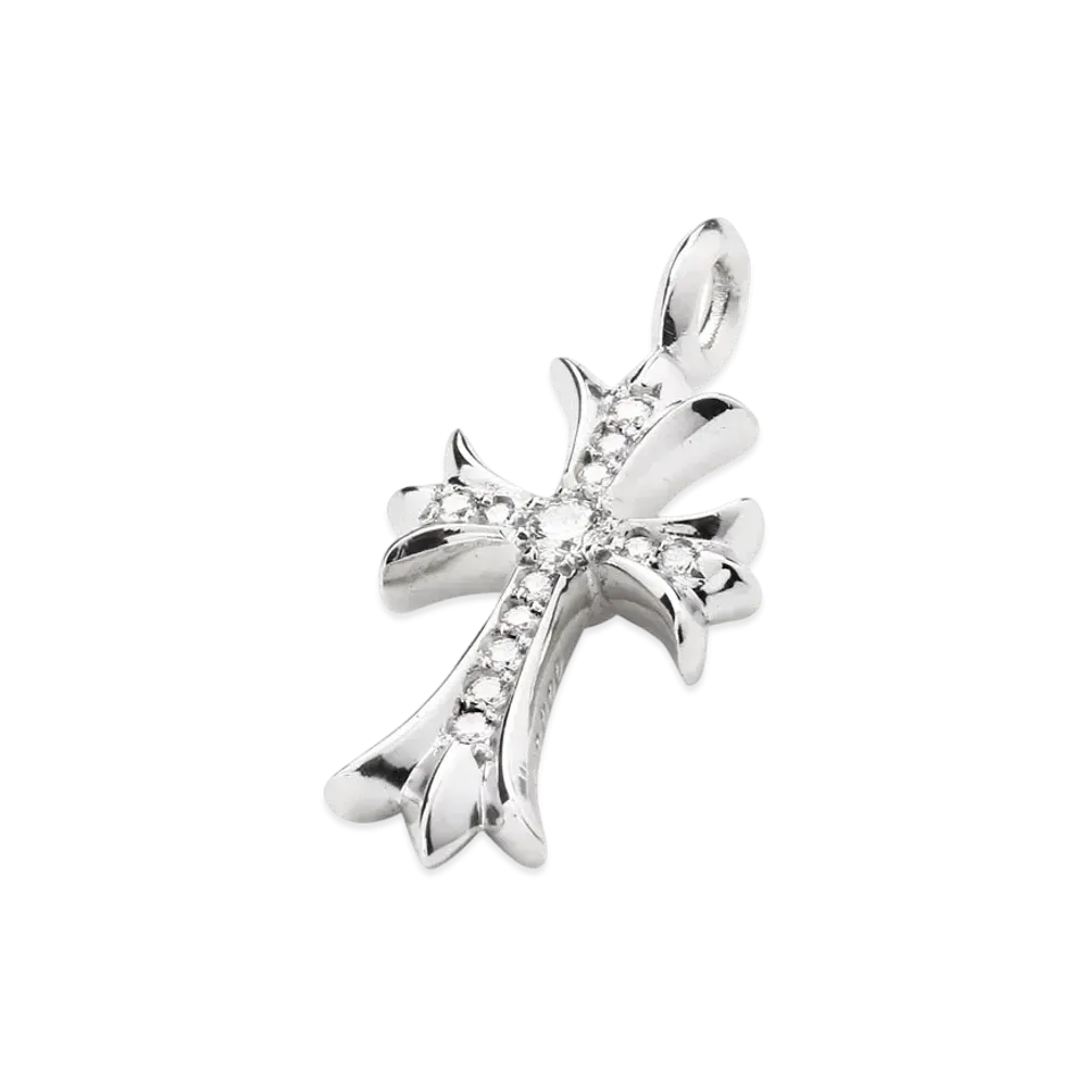 Chrome Hearts 18K Tiny CH Cross Fat Charm with Pave Diamond "White Gold"