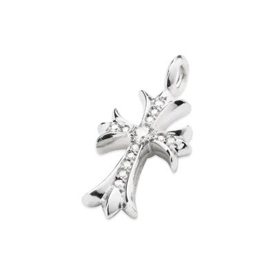 Chrome Hearts 18K Tiny CH Cross Fat Charm with Pave Diamond "White Gold"