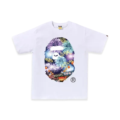 A BATHING APE Firework Ape Head Photo Tee "White"