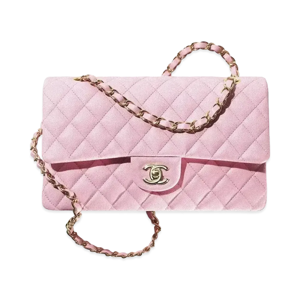 CHANEL Matelasse Classic Double Flap Caviarskin "Pink/Gold"
