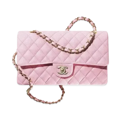 CHANEL Matelasse Classic Double Flap Caviarskin "Pink/Gold"