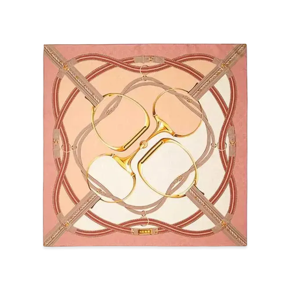 GUCCI Horsebit Print Silk Carre "Light Pink/Pink"