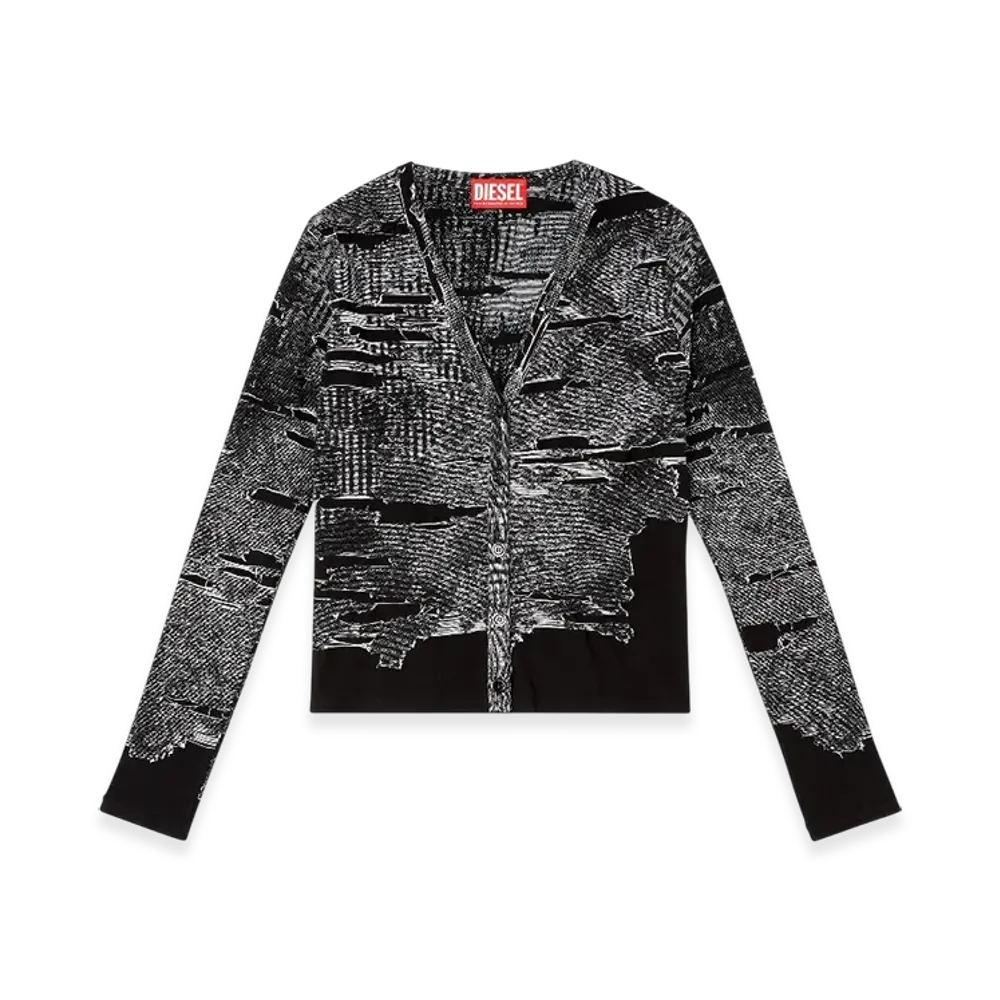 Diesel M-Alima-L Cardigan With Engineered Distressing "Black"