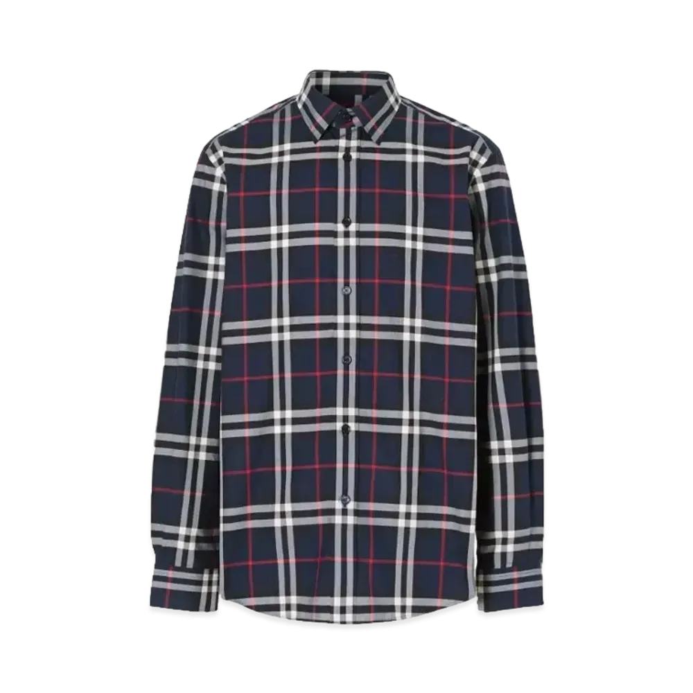 Burberry Men's Check Cotton Poplin Shirt "Navy"