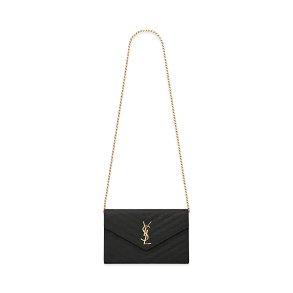 Saint Laurent Monogram Chain Wallet In Grain De Poudre Embossed Leather "Black"
