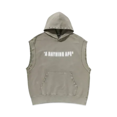 A BATHING APE Studded Garment Dye Logo Sleeveless Pullover Hoodie "Olivedrab"