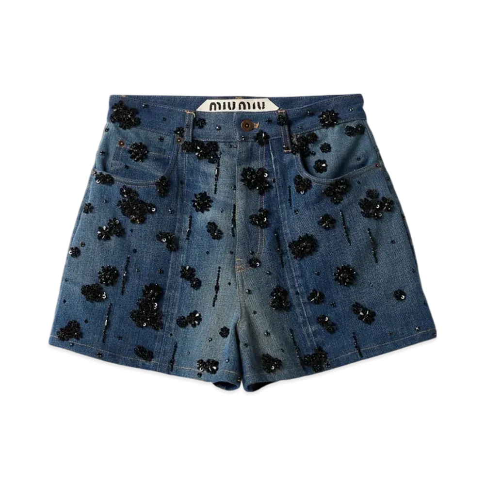MIU MIU Women's Embellished Denim Shorts "Navy"