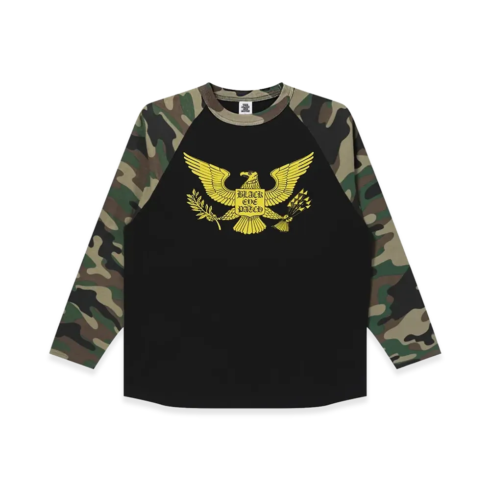BlackEyePatch Condor Raglan L/S Tee "Black/Woodland Camo"