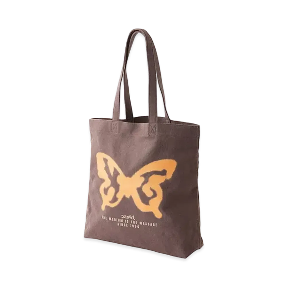 X-Girl Spray Butterfly Print Tote Bag "Brown"