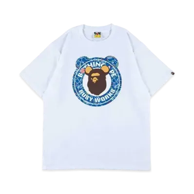 Bearbrick BAPE BUSY WORKS 2021 T-Shrit "White Blue"