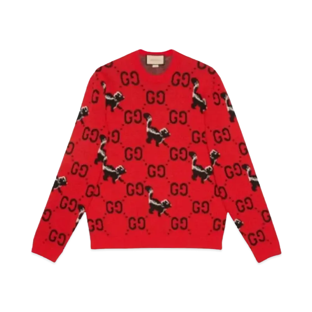GUCCI Men's GG Skunk Wool Knit Sweater "Red"