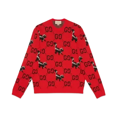 GUCCI Men's GG Skunk Wool Knit Sweater "Red"