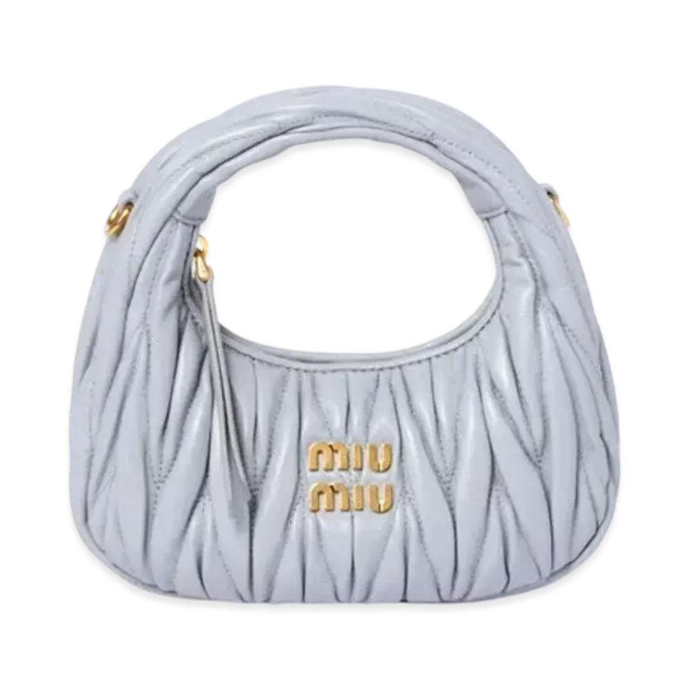 MIUMIU Wander Matelasse Nappa Leather Hobo Mini-Bag "Pearl Gray"