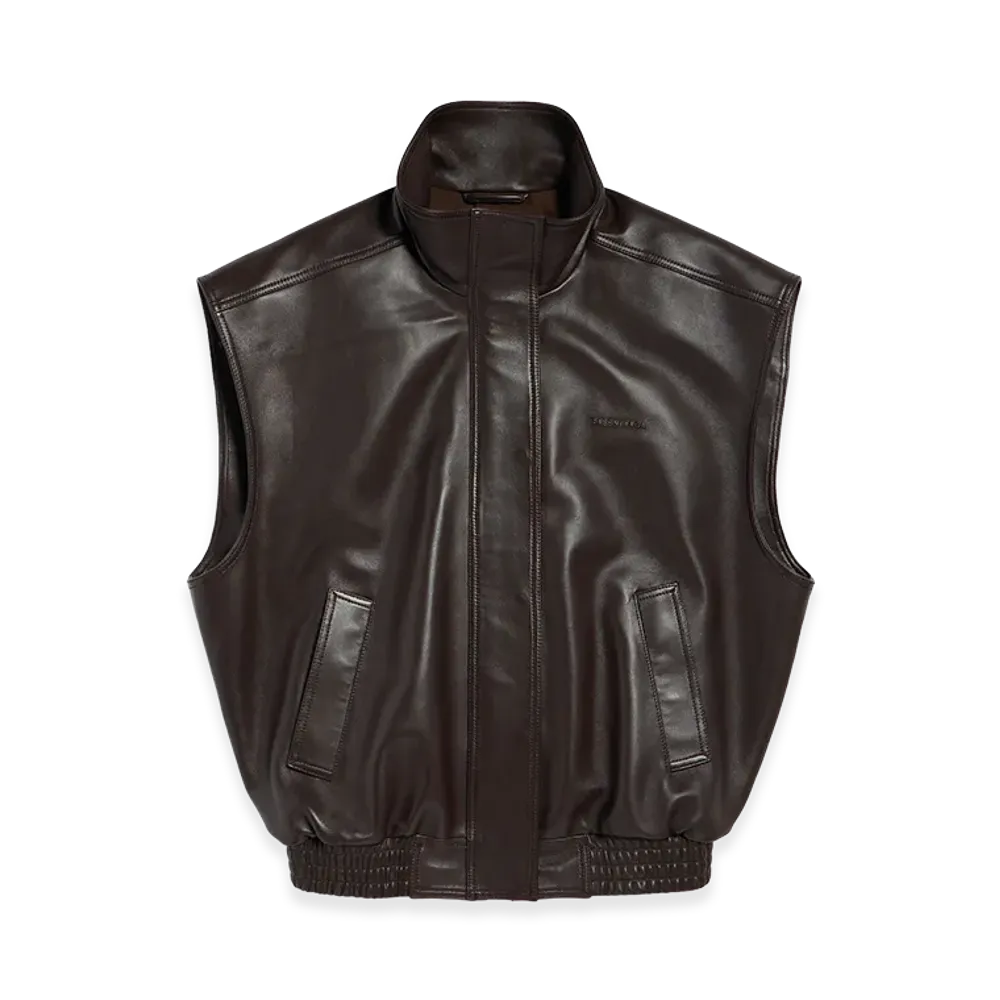 BALENCIAGA Women's Sleeveless Blouson In Shiny Soft Lambskin "Moka"
