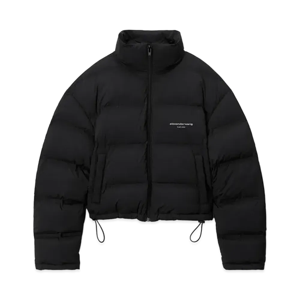Alexander Wang Feather & Down Cropped Channel Puffer Coat "Black"