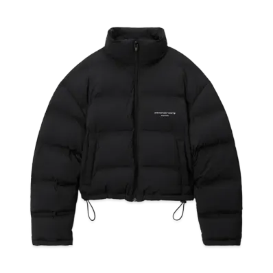 Alexander Wang Feather & Down Cropped Channel Puffer Coat "Black"