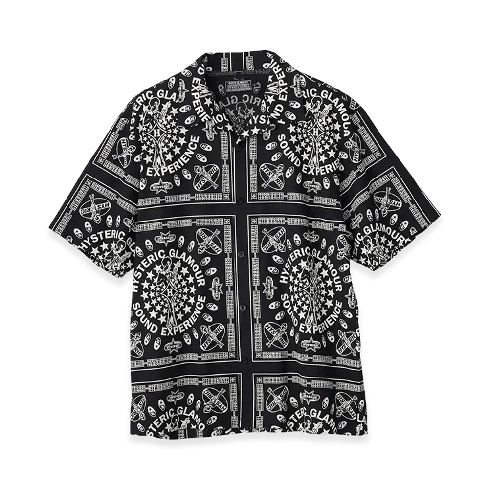 HYSTERIC GLAMOUR Sound Experience Pattern Open Collar Shirt "Black"