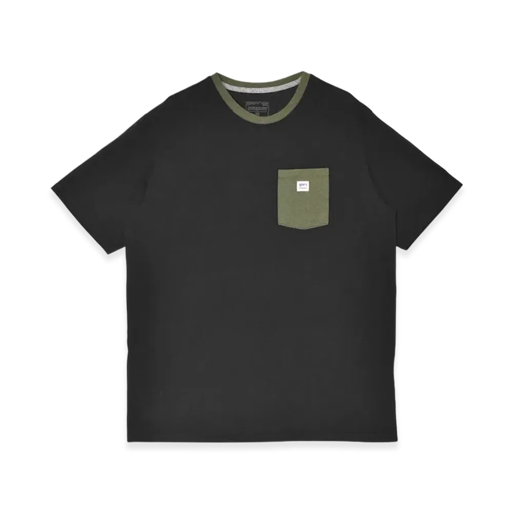 Patagonia Shop Sticker Pocket Responsibili T-Shirt "Black/Basin Green"