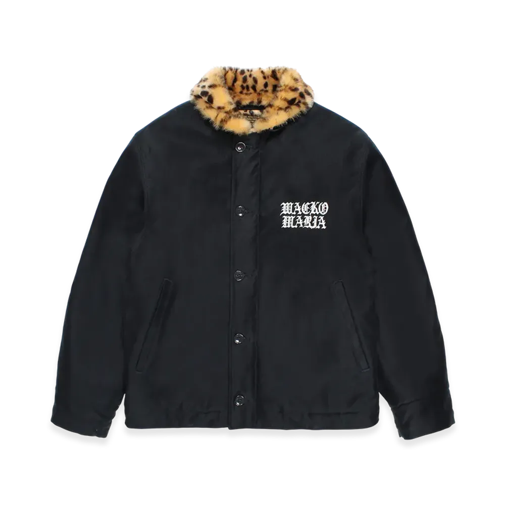 WACKO MARIA Leopard Faux Fur N-1 Deck Jacket "Navy"