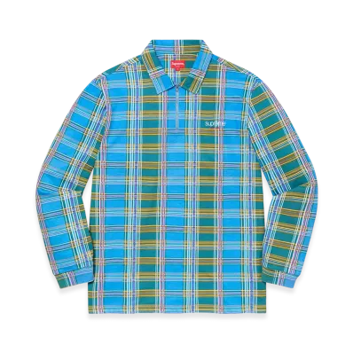 Supreme Plaid Zip Up L/S Polo "Blue"