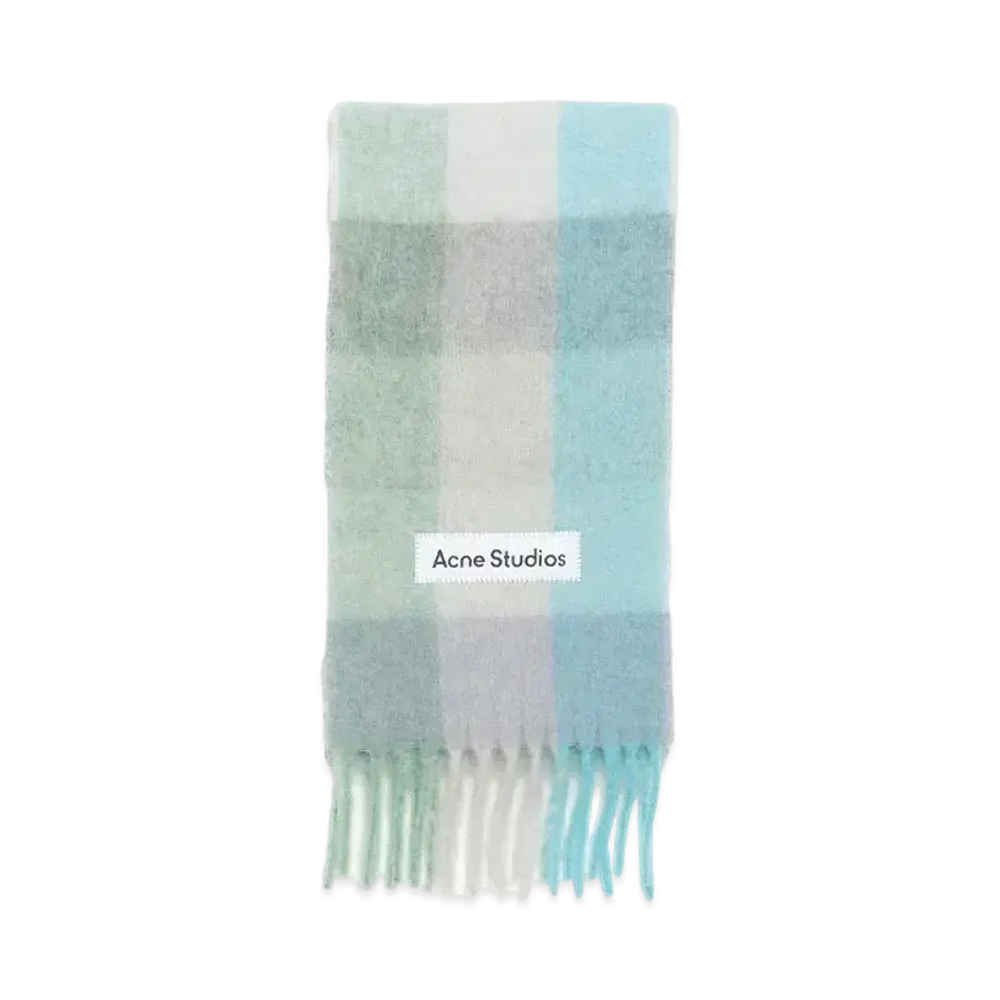 Acne Studios Mohair Check Scarf "Turquoise/Grey/Mint Green"
