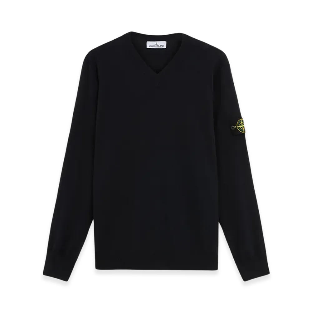 Stone Island 501C4 Light Pure RWS Wool V-Neck Sweater with Ribbing - 24FW "Navy Blue"
