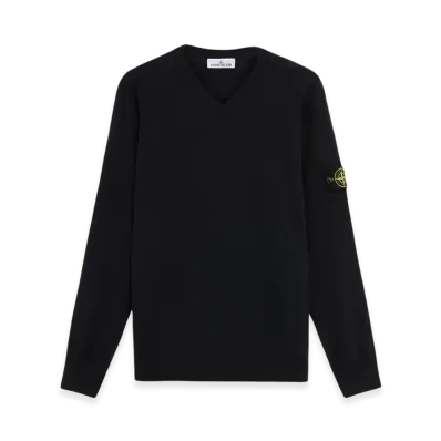 Stone Island 501C4 Light Pure RWS Wool V-Neck Sweater with Ribbing - 24FW "Navy Blue"
