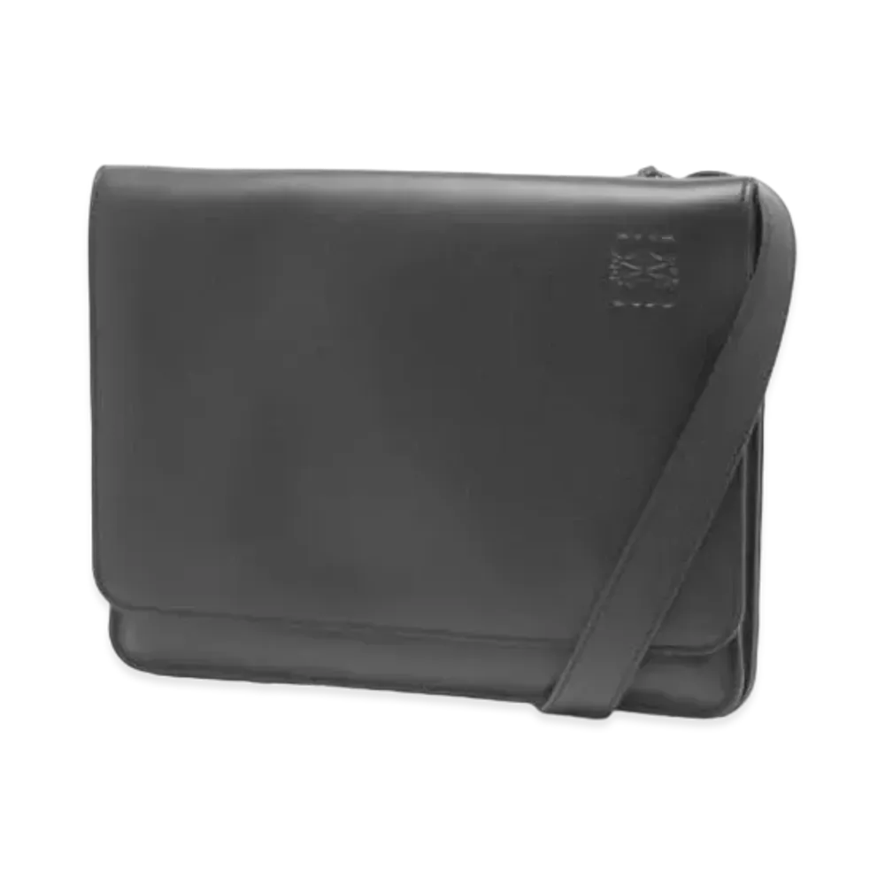 LOEWE Gusset Flat Messenger Bag In Smooth Calfskin "Black"