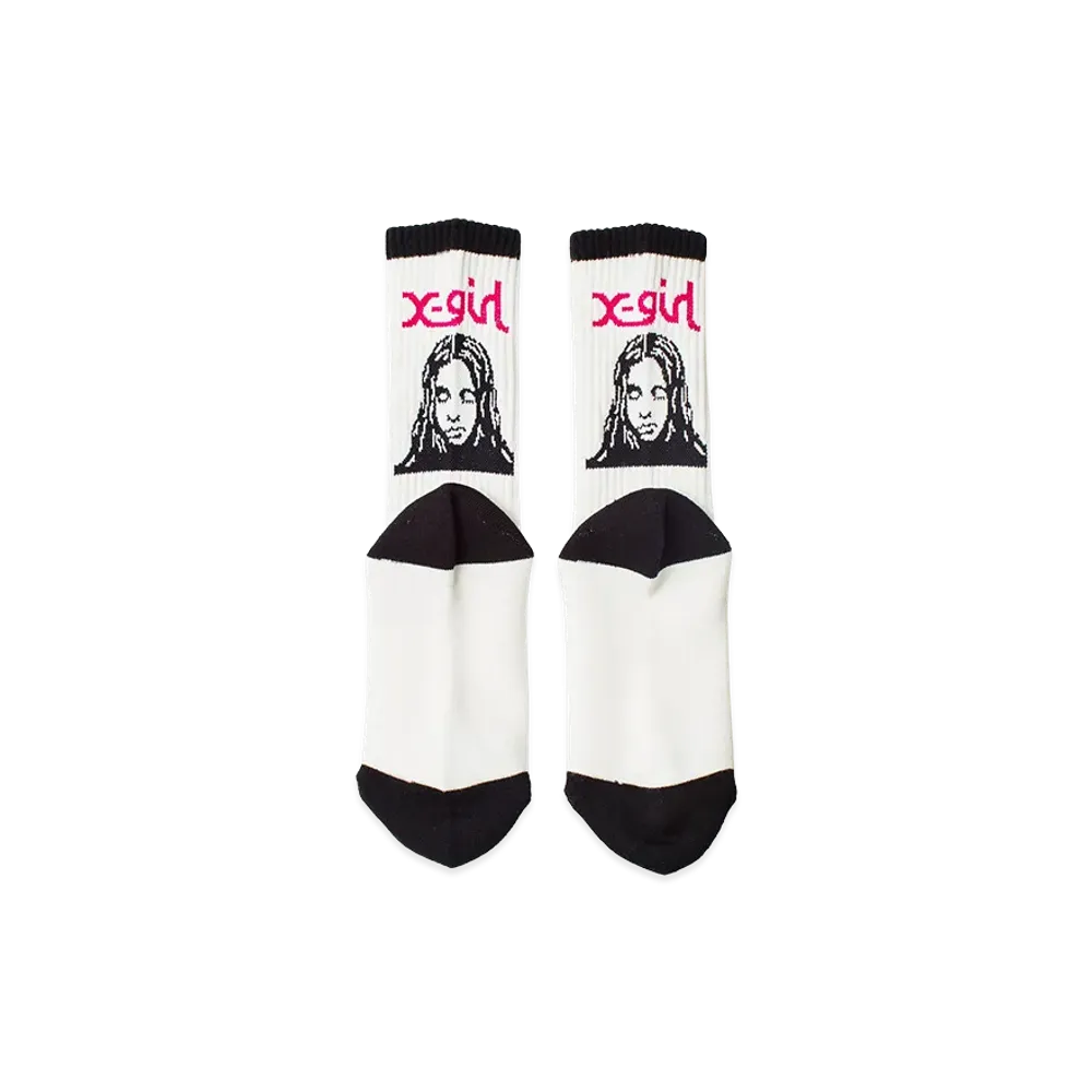 X-Girl Women's Face Jacquard Ribbed Socks "White"