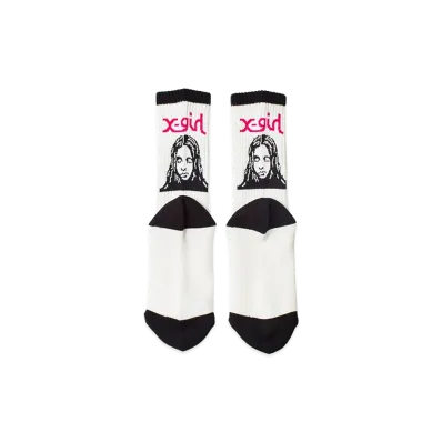 X-Girl Women's Face Jacquard Ribbed Socks "White"