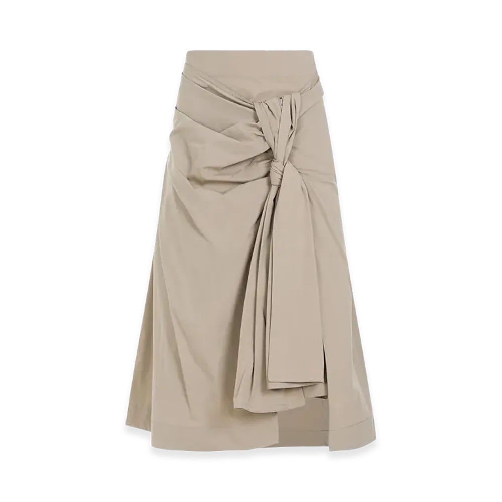 Bottega Veneta Women's Compact Knot Cotton Midi Skirt "Beige"