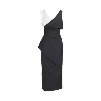 Alexander McQUEEN Asymmetric Pinstripe Pencil Dress "Gray"