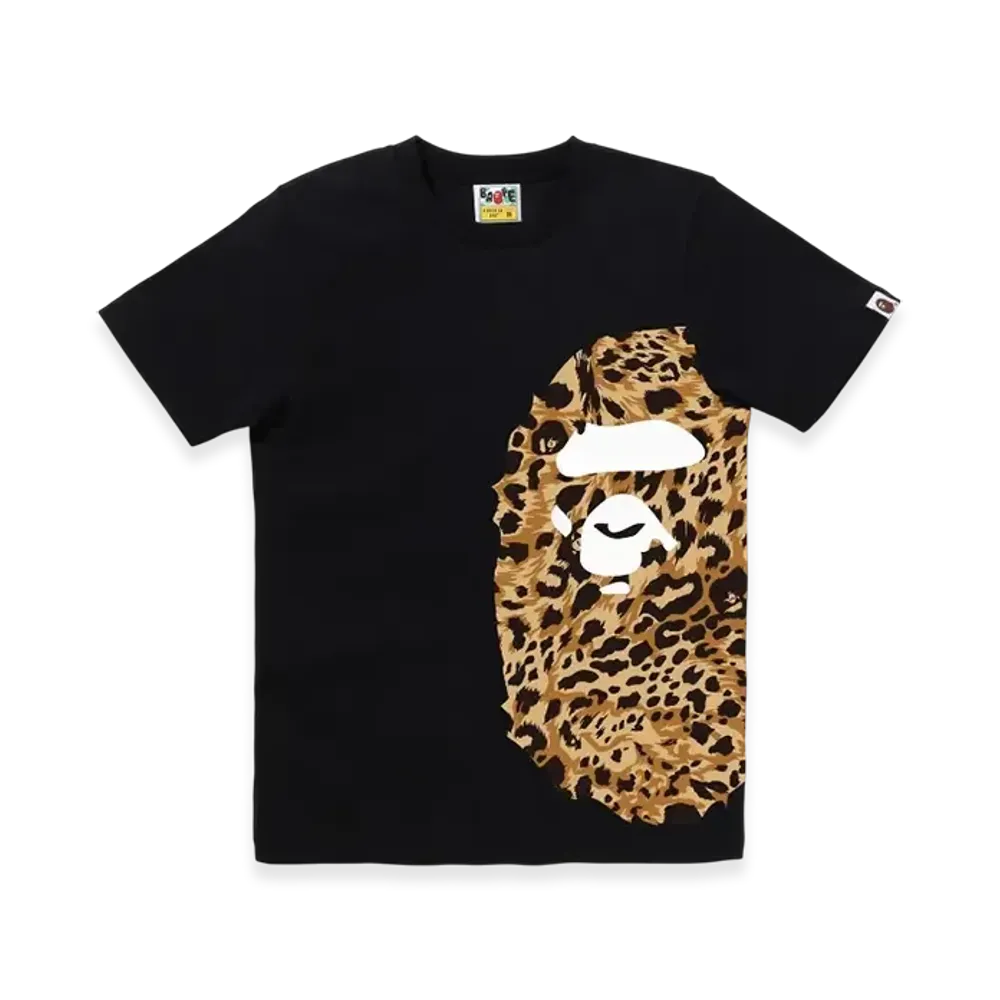 A BATHING APE Wild Leopard Pattern Side Big Ape Head Tee "Black Beige"