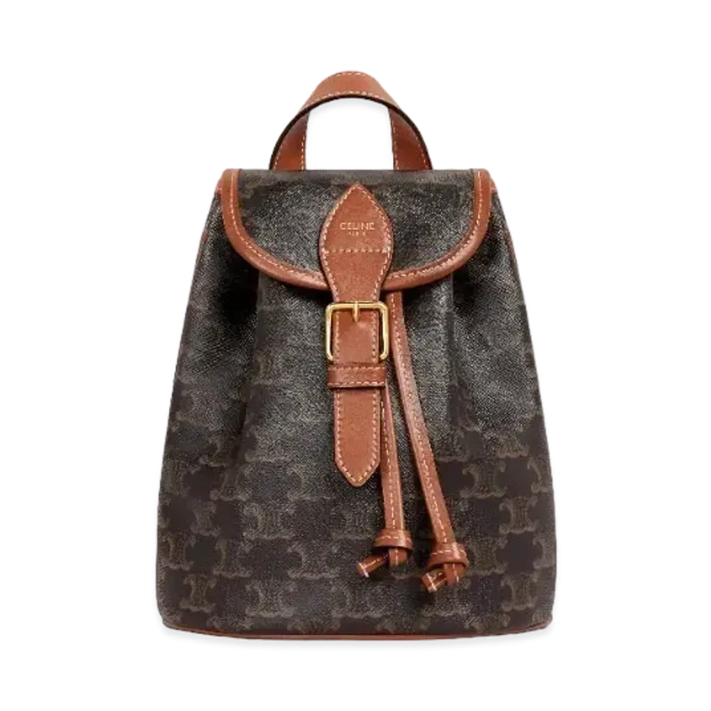CELINE Mini Backpack Folco In Triomphe Canvas And Calfskin "Tan"