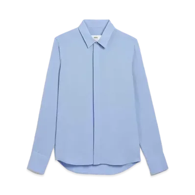 AMI PARIS Wool Blend Gabardine AMI DE COEUR Classic Fit Shirt "Cashmere Blue "